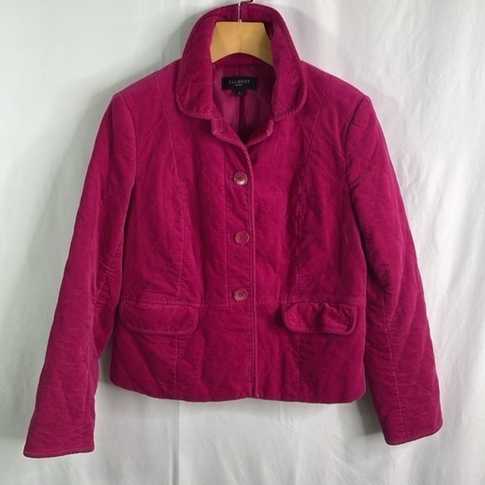 Talbots 8P bright pink cotton velvet quilted jacket